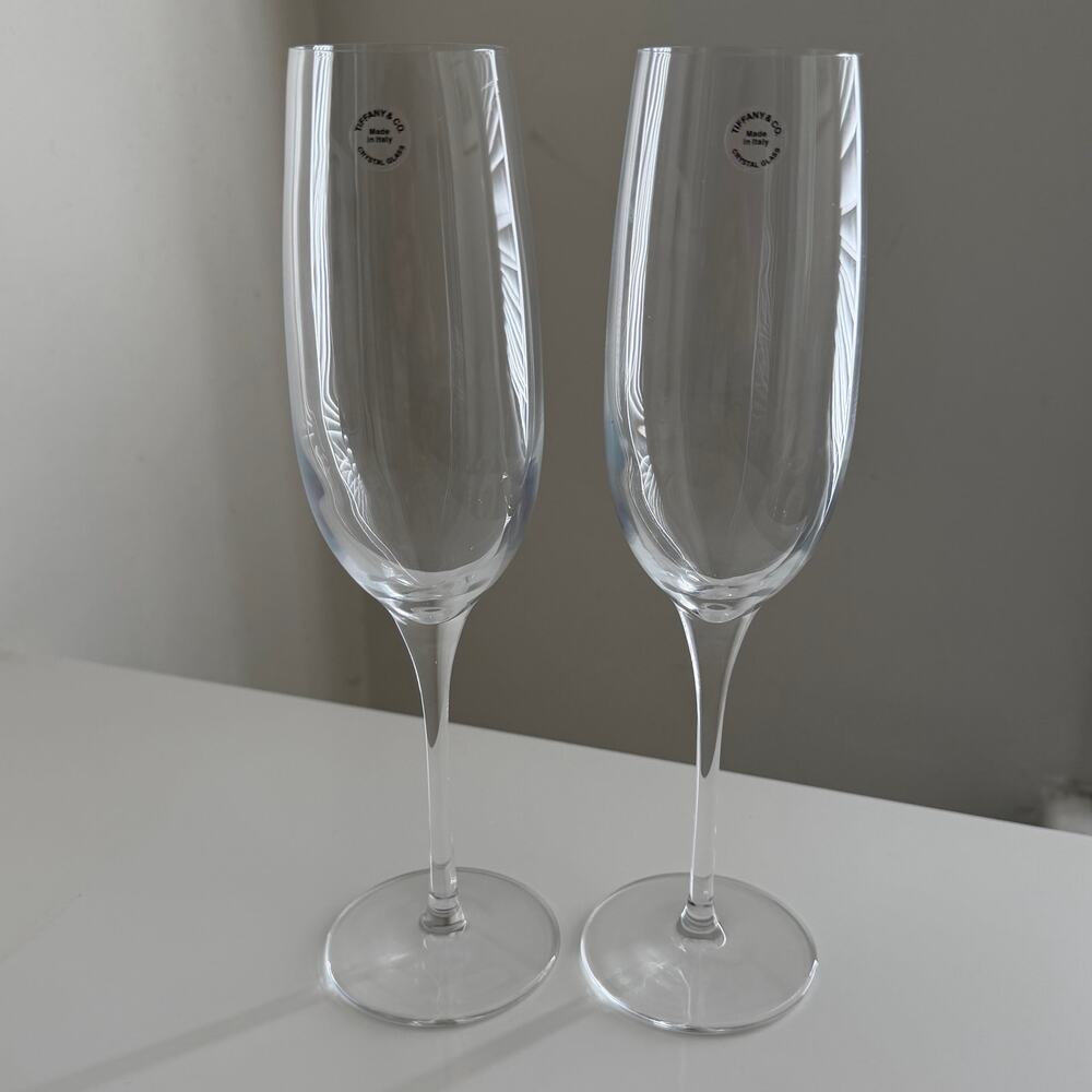 Tiffany & Co. crystal champagne flutes, specifically handmade in Italy